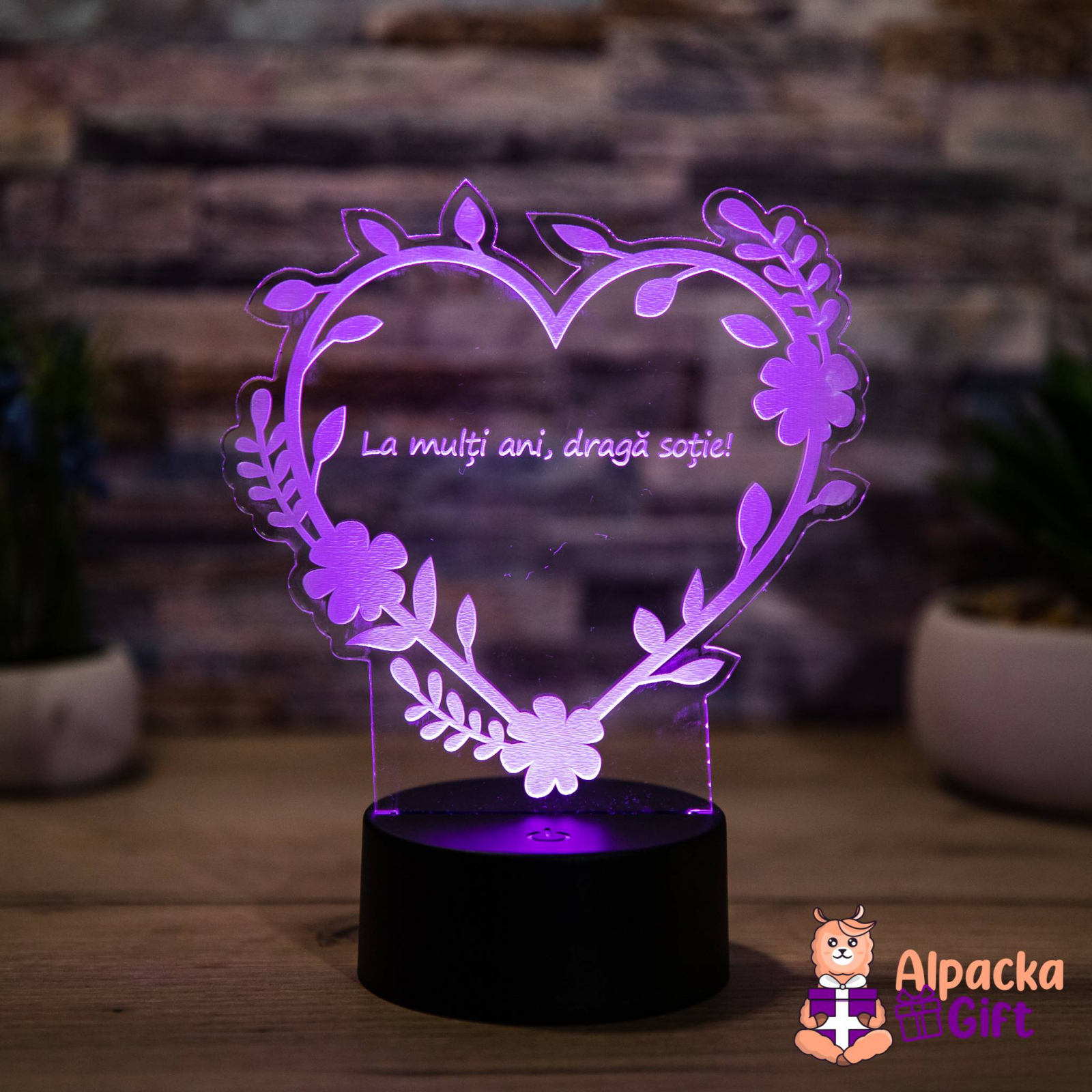Lampă 3D - Inimă Creangă Negru