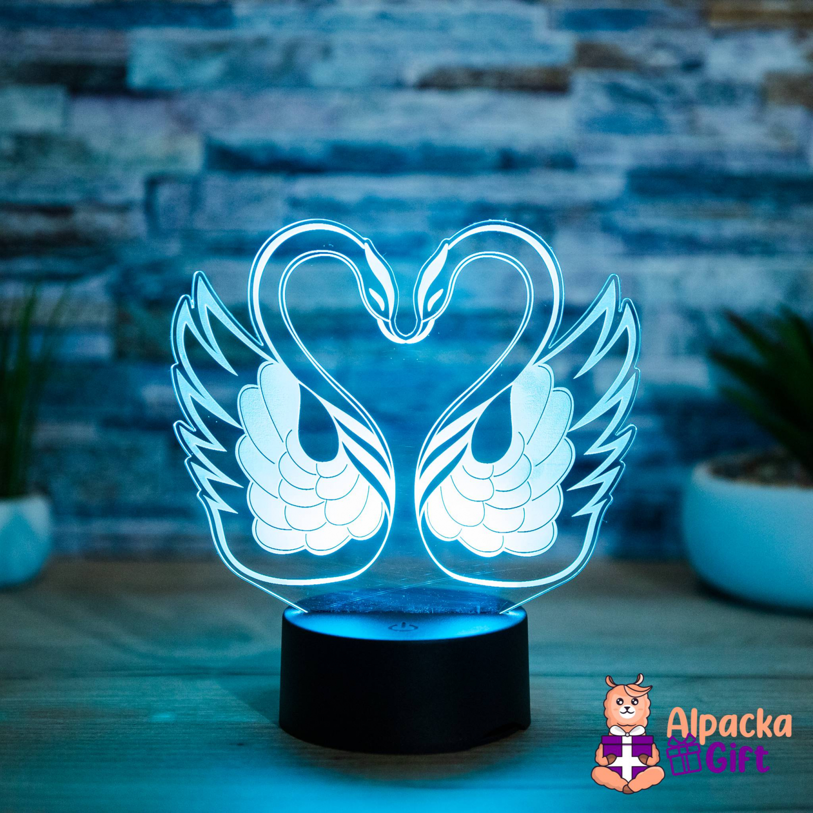 Lampă 3D - Lebede Negru