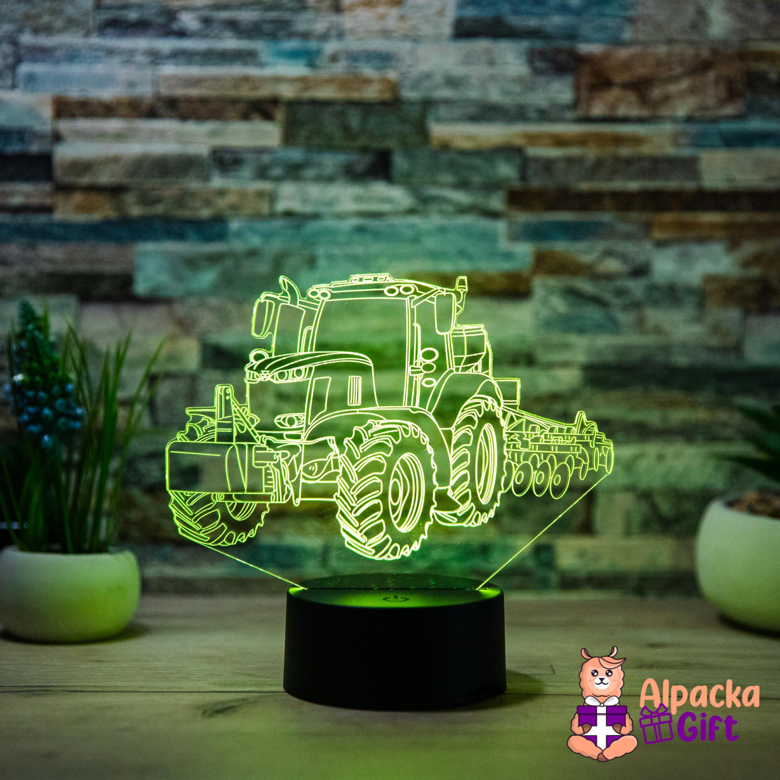 Lampă 3D - Tractor cu Plug Negru