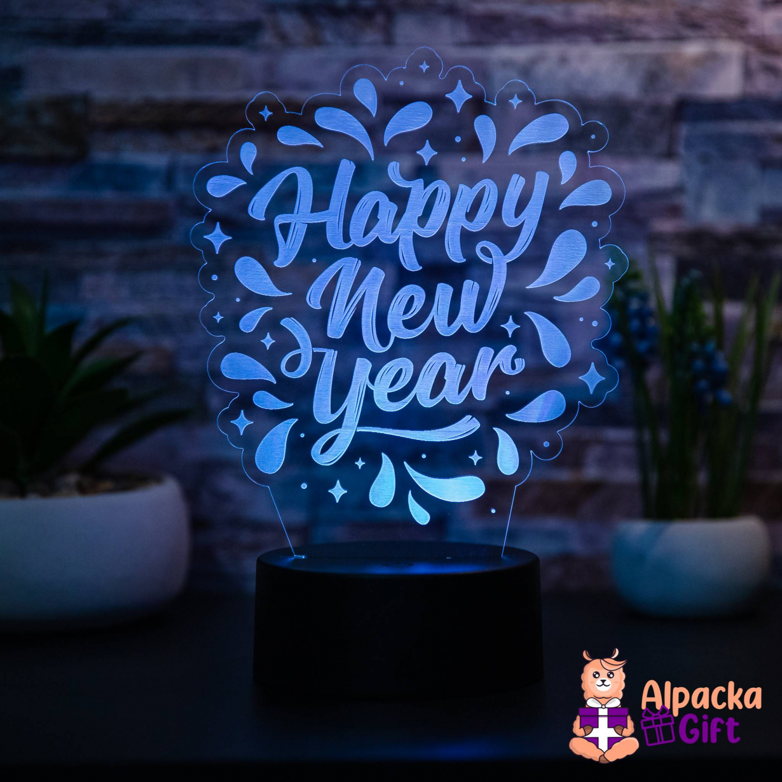 Lampă 3D - Happy New Year Negru