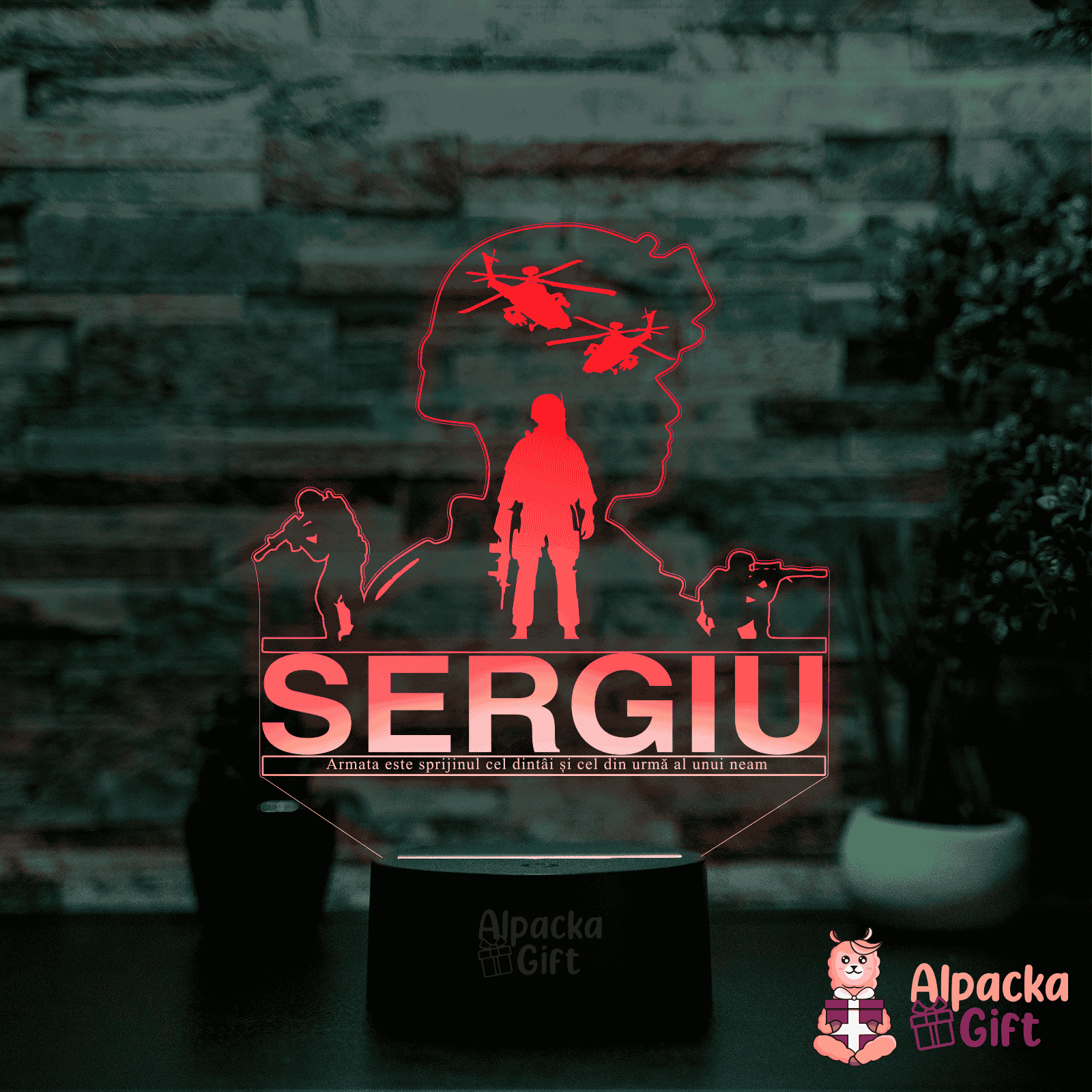 Lampă 3D - Armată Negru