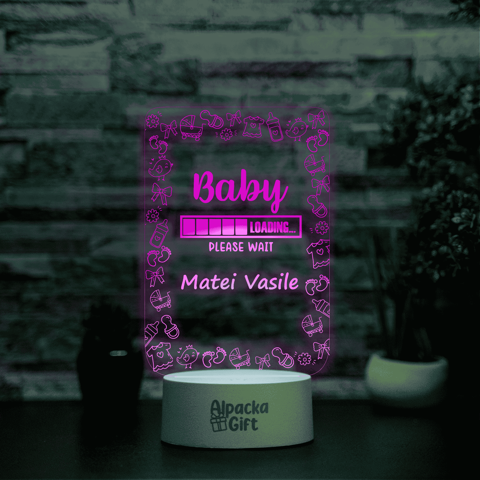 Lampă 3D - Baby Loading 2 Alb cu Difuzor Bluetooth