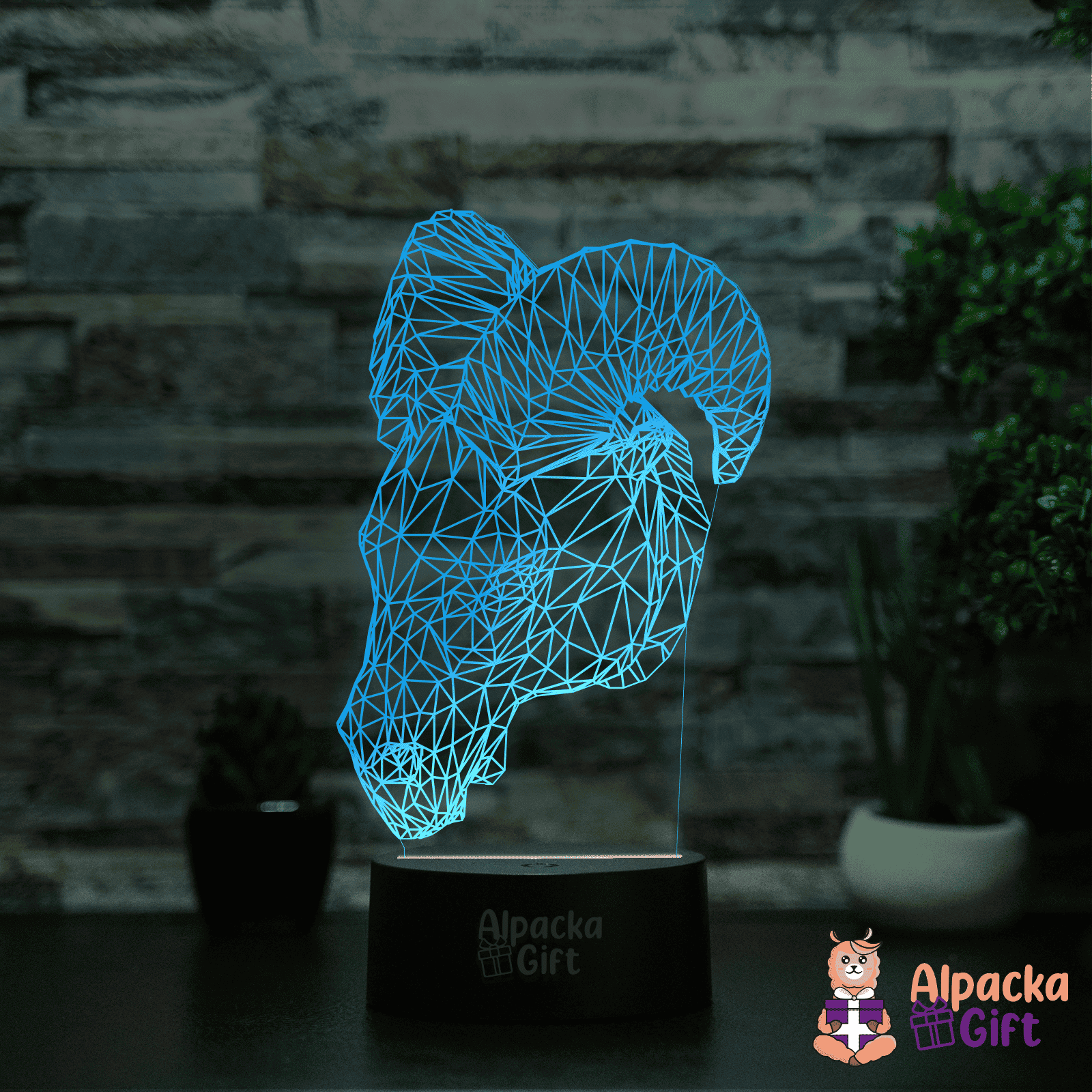 Lampă 3D - Berbec Geometric Negru