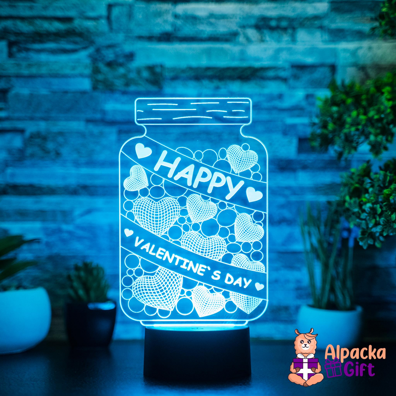 Lampă 3D Borcan Happy Valentine s Day Negru