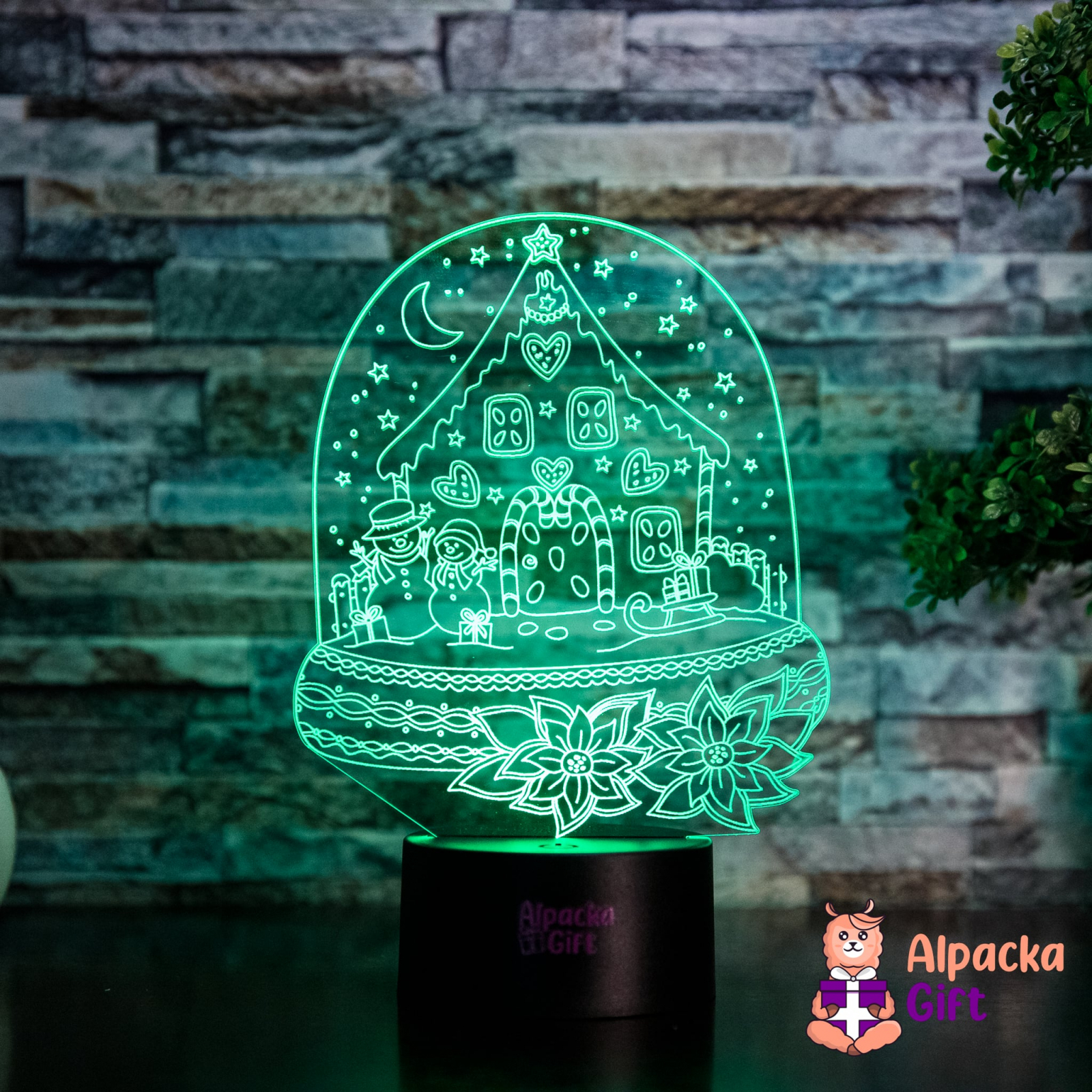 Lampa 3D - Casă Din Turtă Dulce Negru