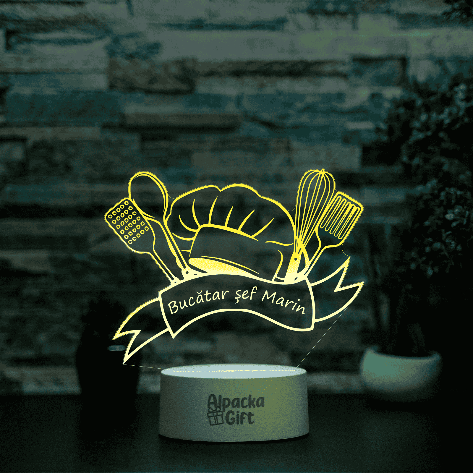 Lampă 3D - Bucătar Șef Alb cu Difuzor Bluetooth