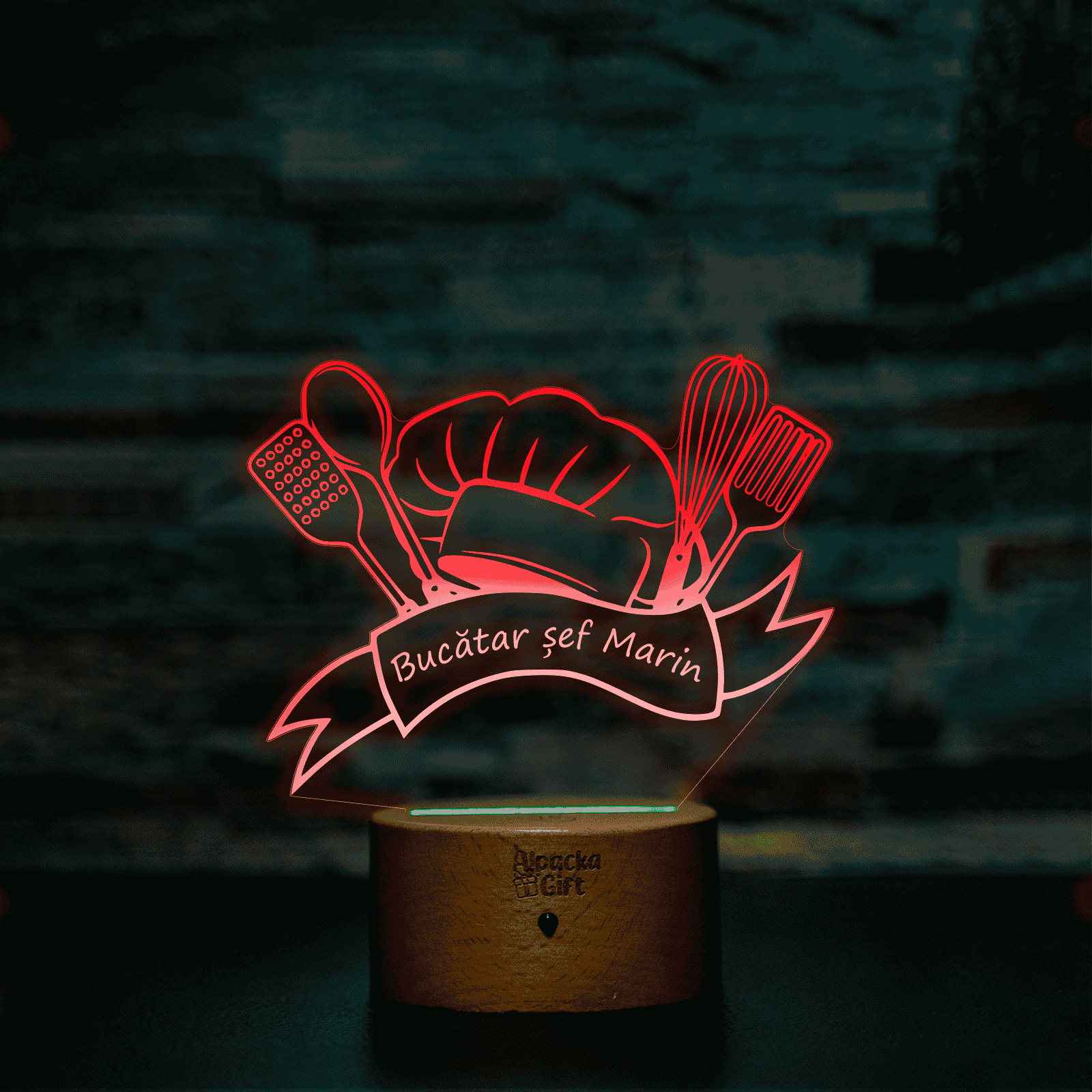 Lampă 3D - Bucătar Șef Lemn