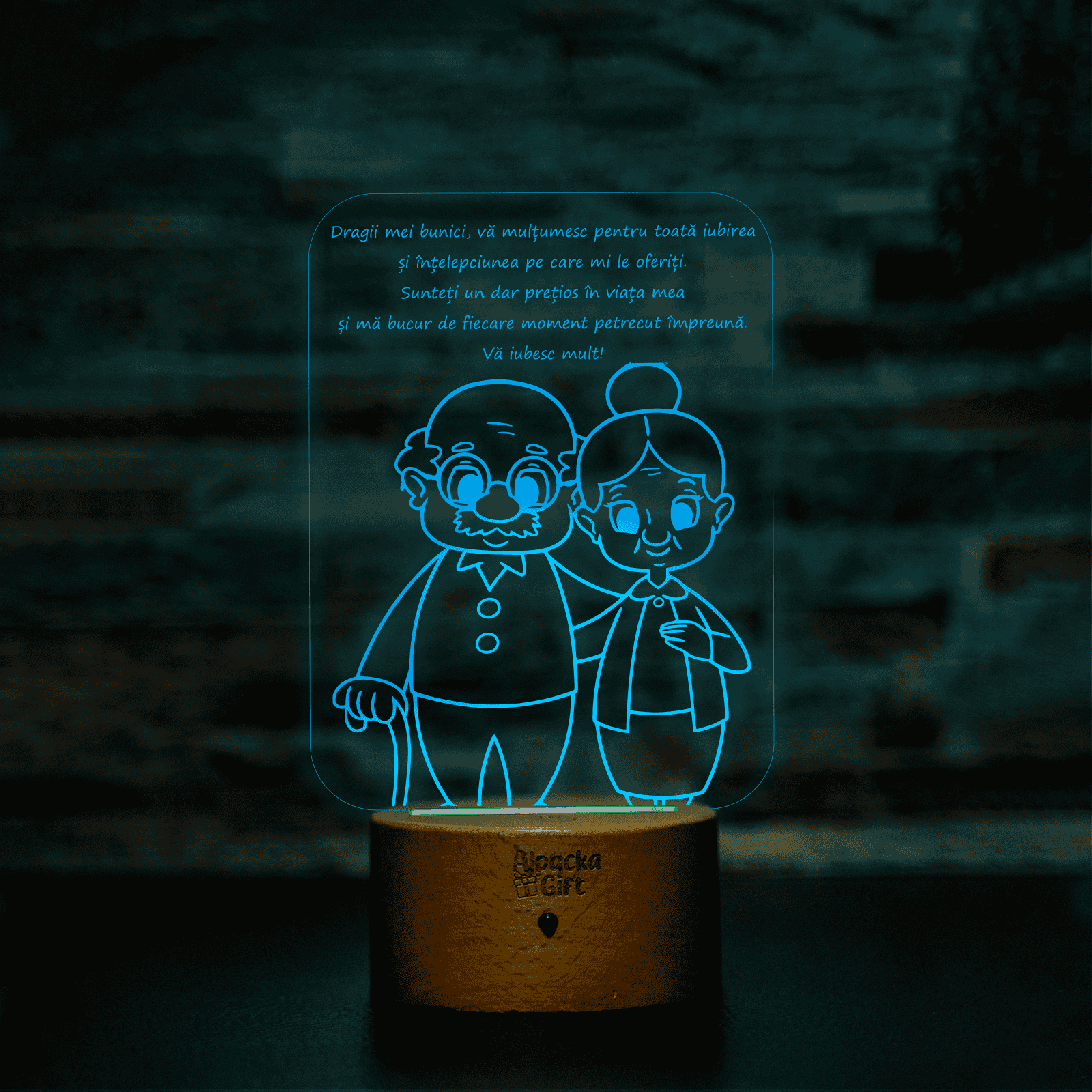 Lampă 3D - Bunici Lemn