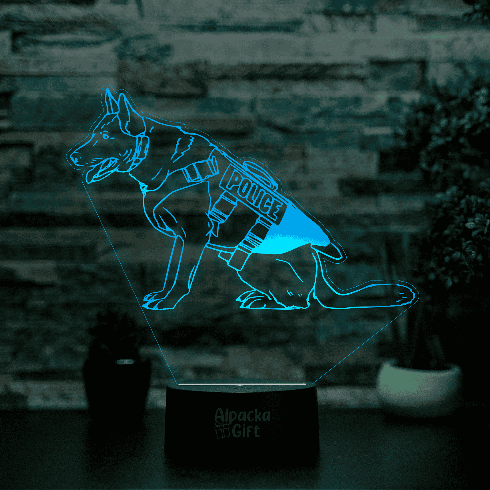 Lampă 3D - Câine de poliție Negru