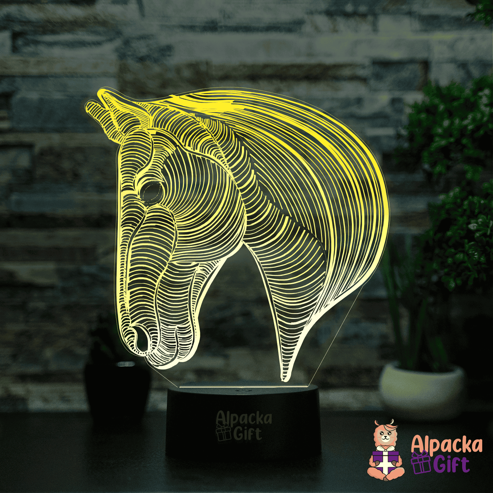 Lampă 3D - Cal Geometric Negru