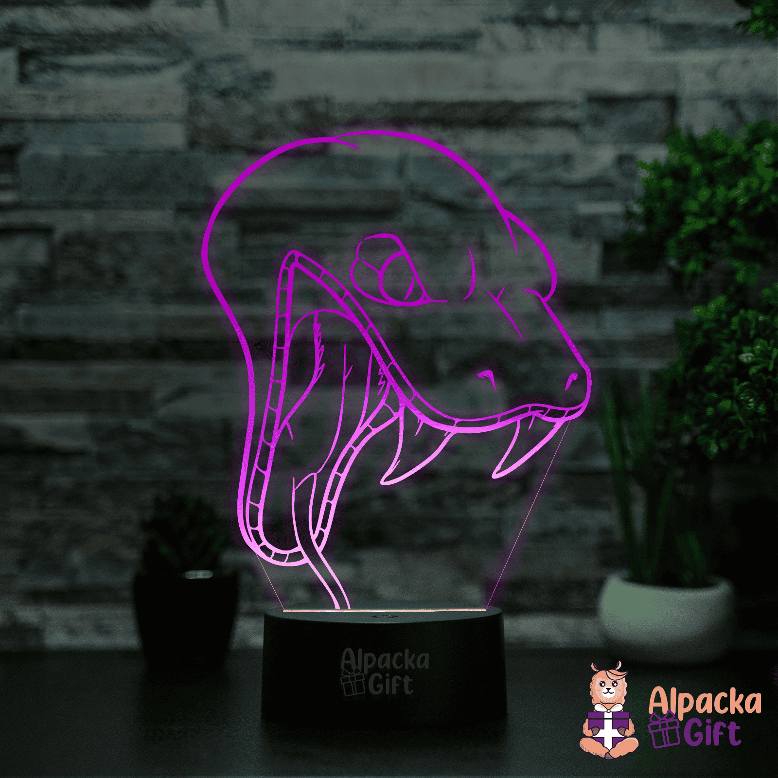 Lampă 3D - Cap de Șarpe Negru