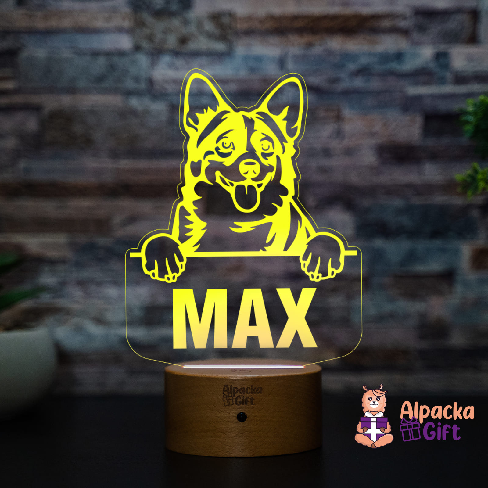 Lampă 3D - Cardigan Corgi Galez (Cardigan Welsh Corgi) Lemn