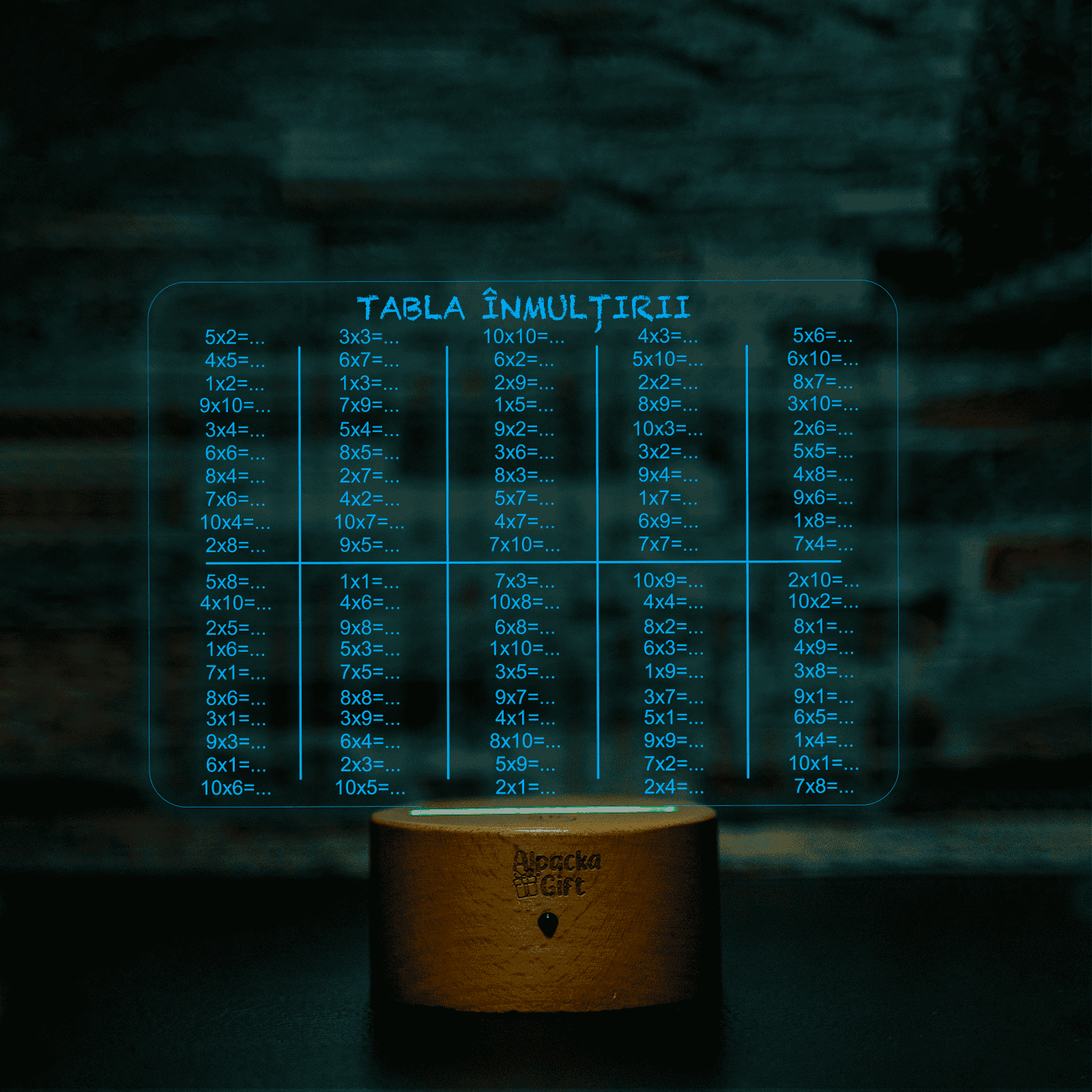 Lampă 3D - Tabla Înmulțirii Fară Răspunsuri Lemn