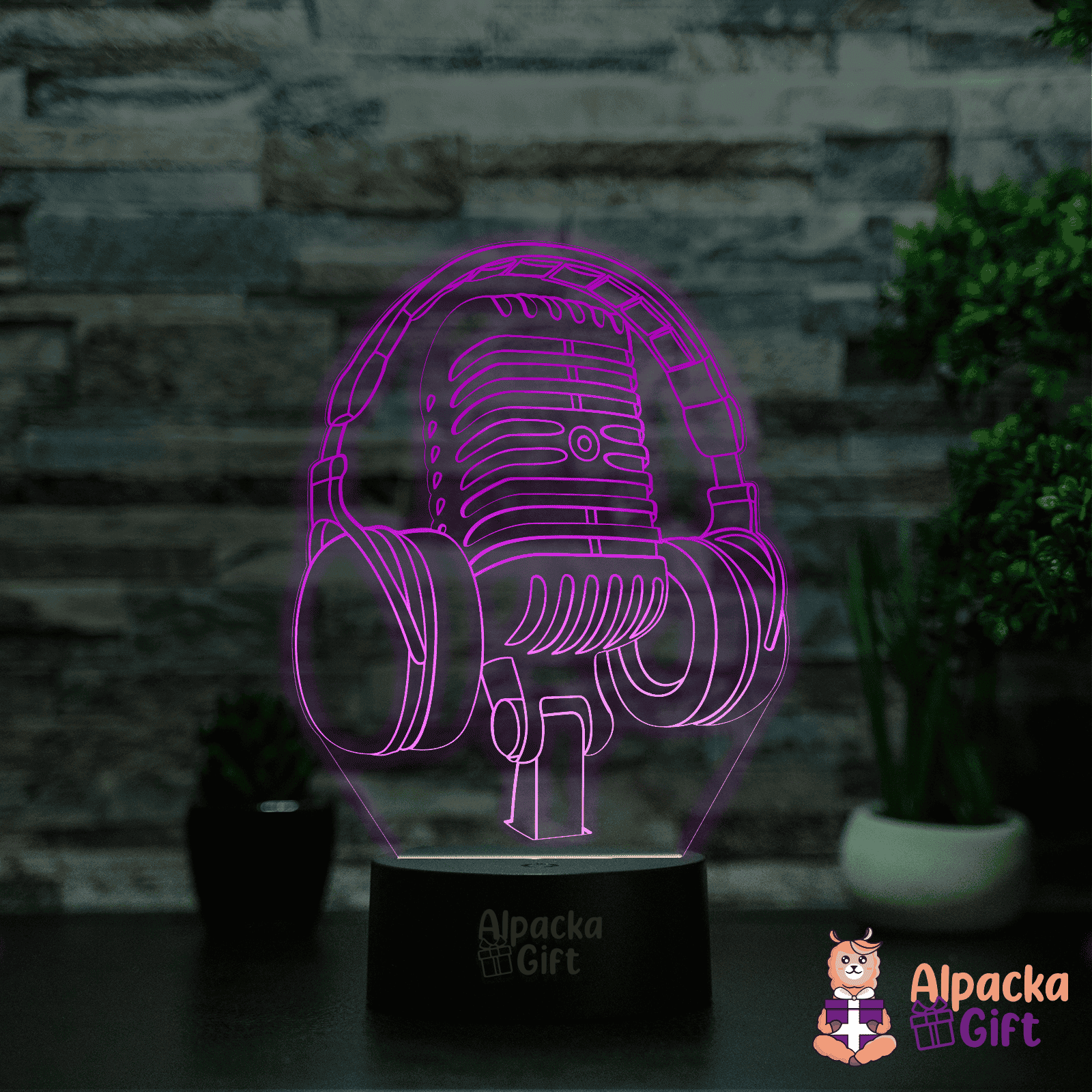 Lampă 3D - Căști cu Microfon Negru