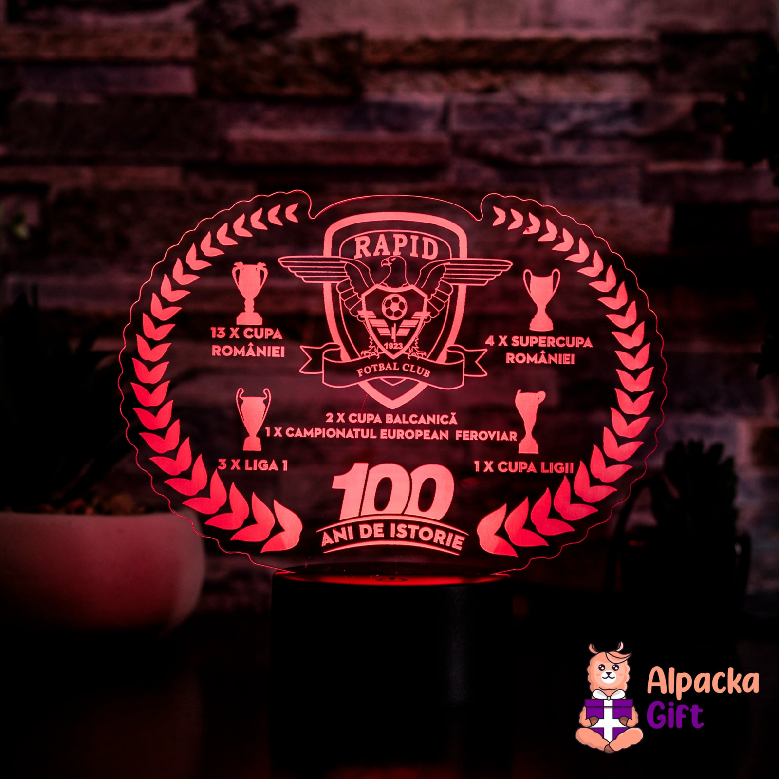 Lampă 3D - Centenar FC Rapid Negru