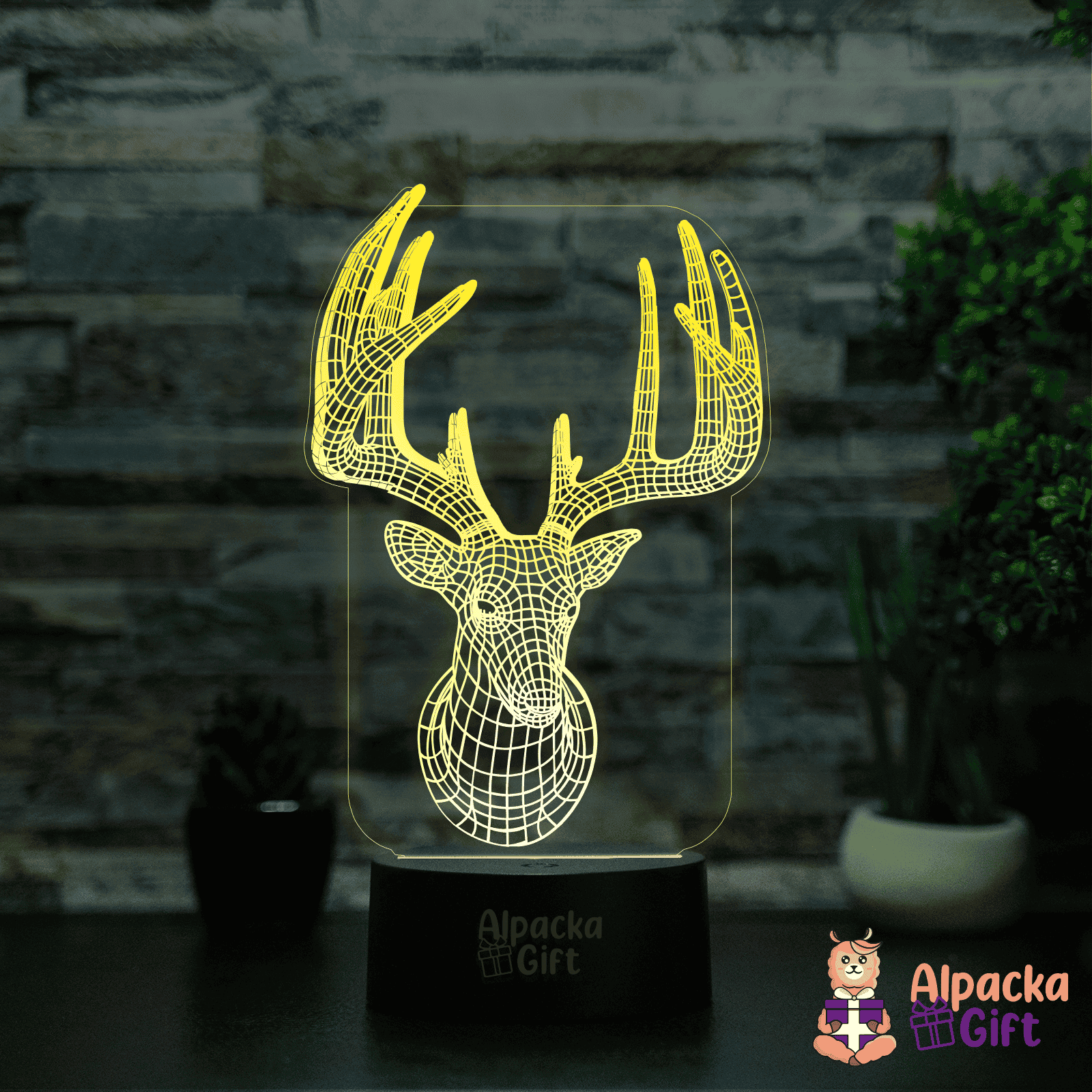Lampă 3D - Cerb Geometric Negru
