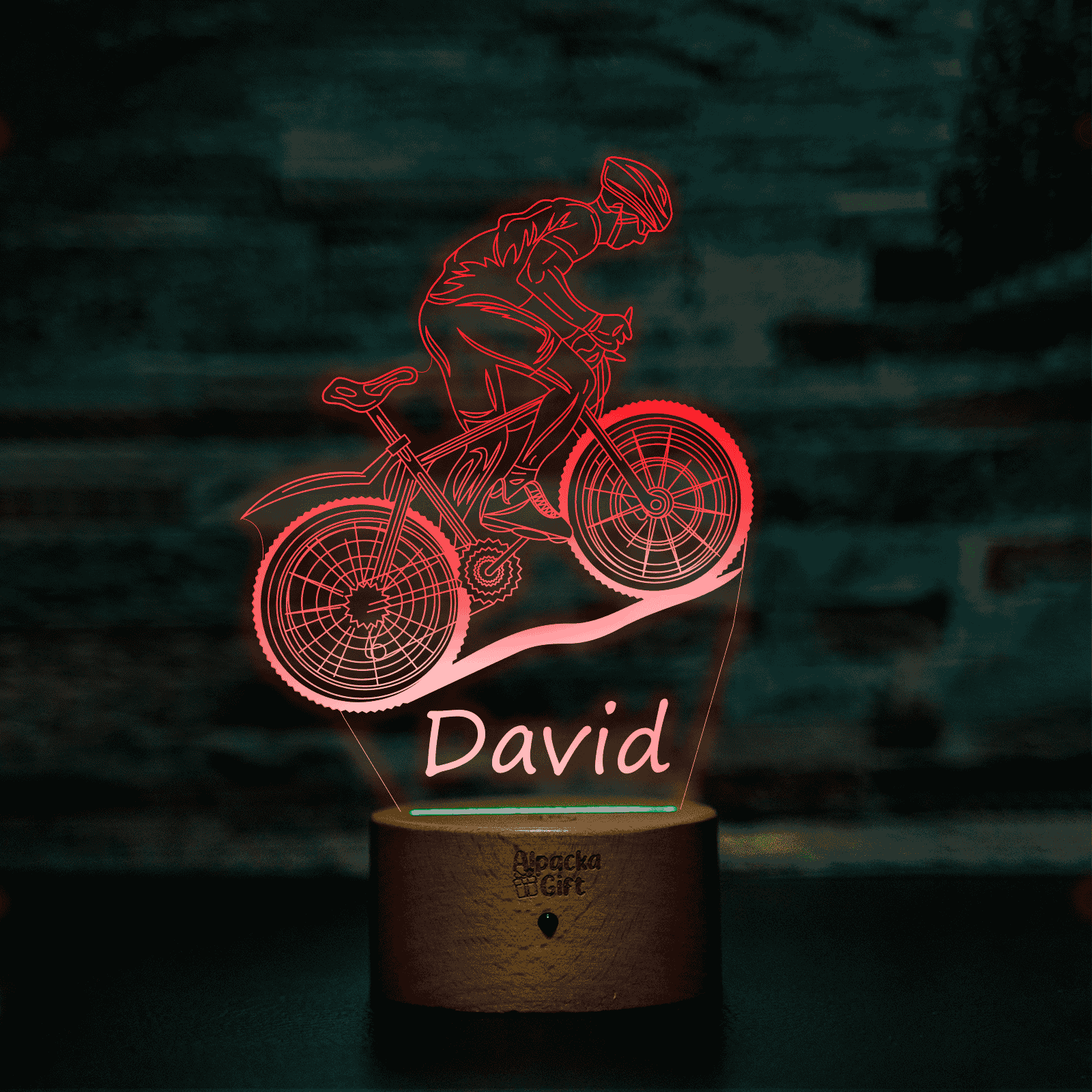 Lampă 3D - Mountain Bike Lemn