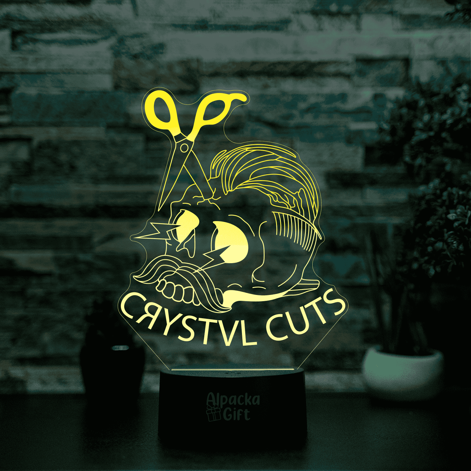 Lampă 3D - Craniu cu Foarfecă Negru