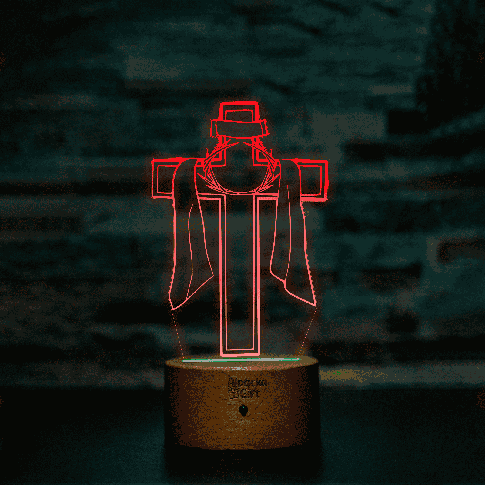 Lampă 3D - Cruce 3 Lemn