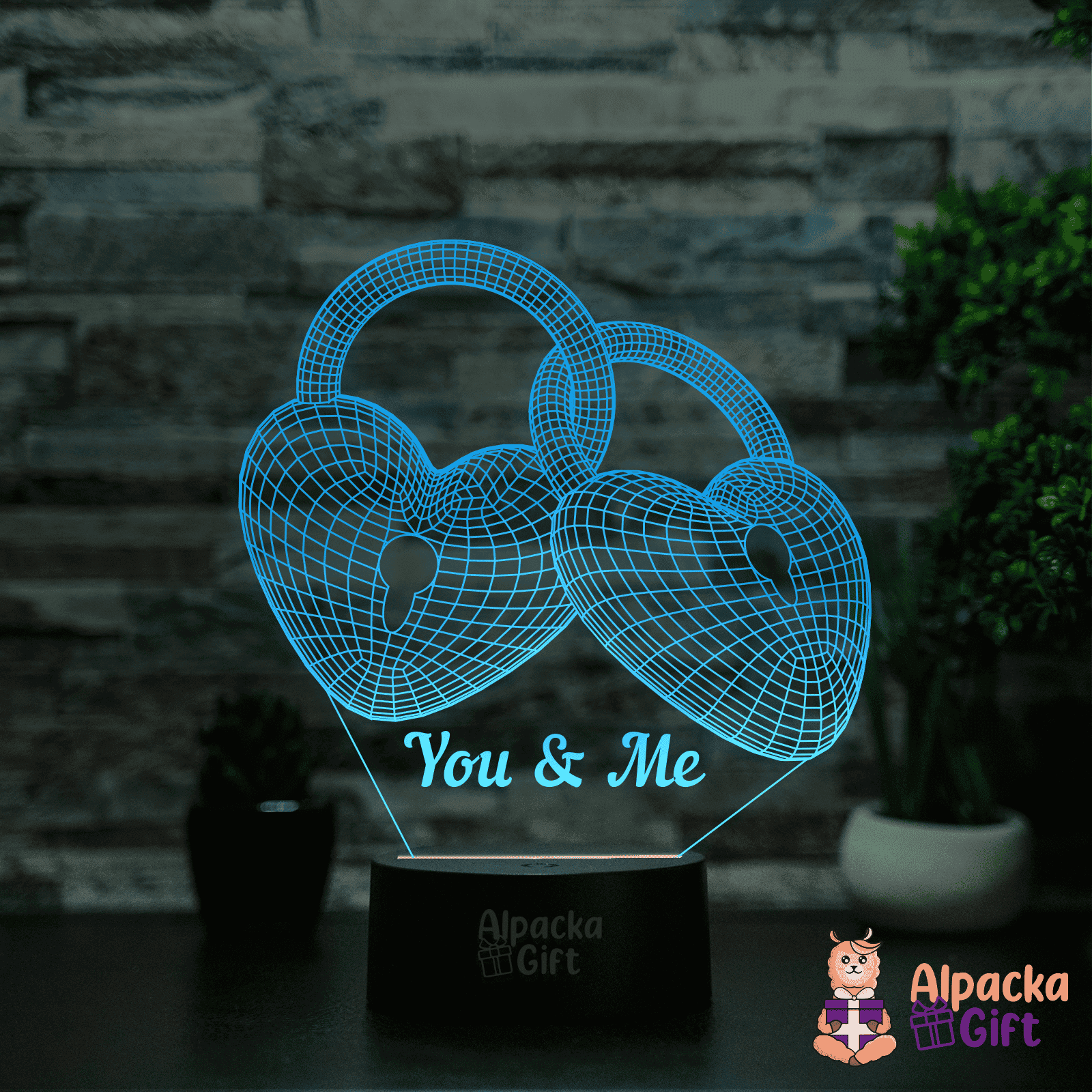 Lampă 3D - 2 Lacăte Negru