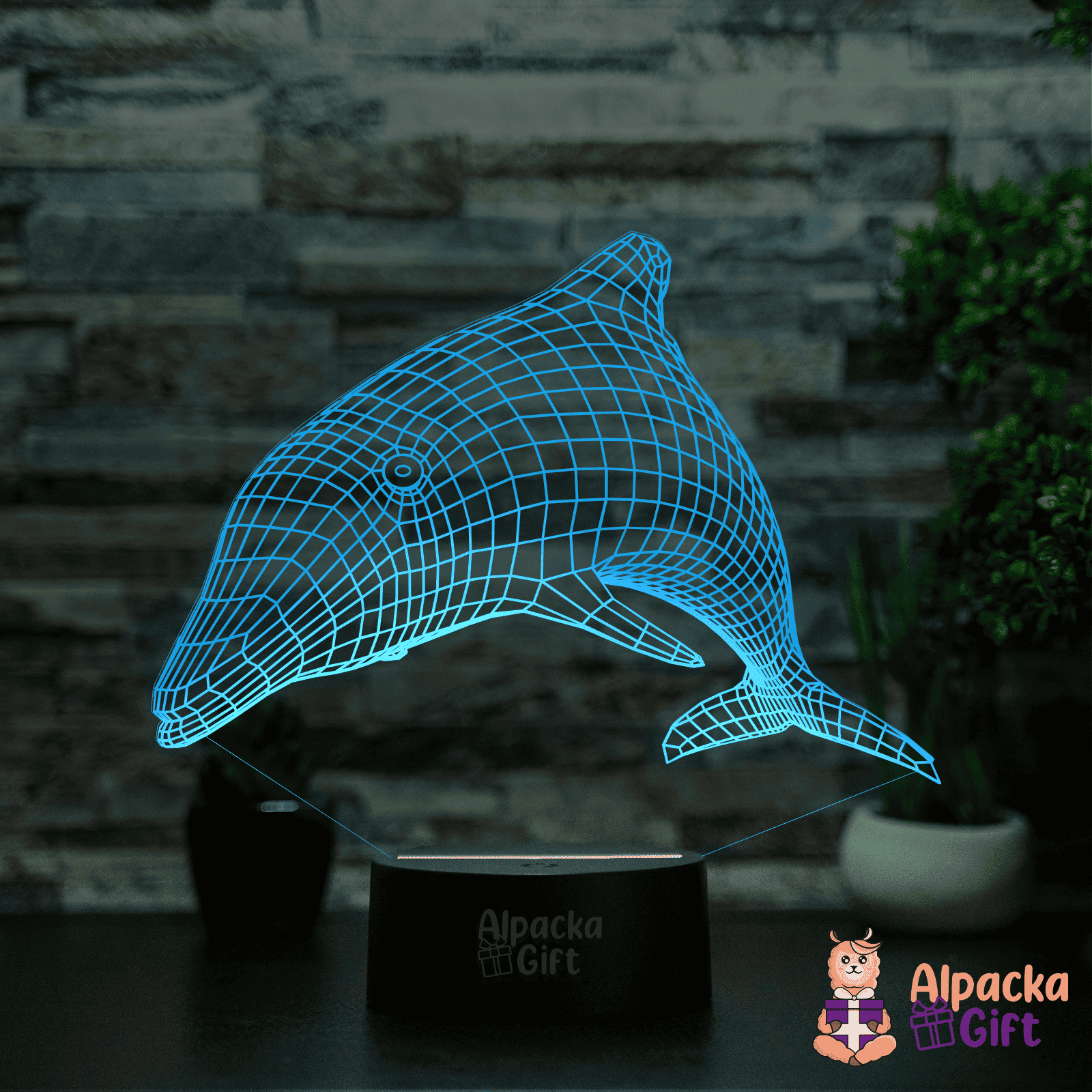 Lampă 3D - Delfin Geometric Negru