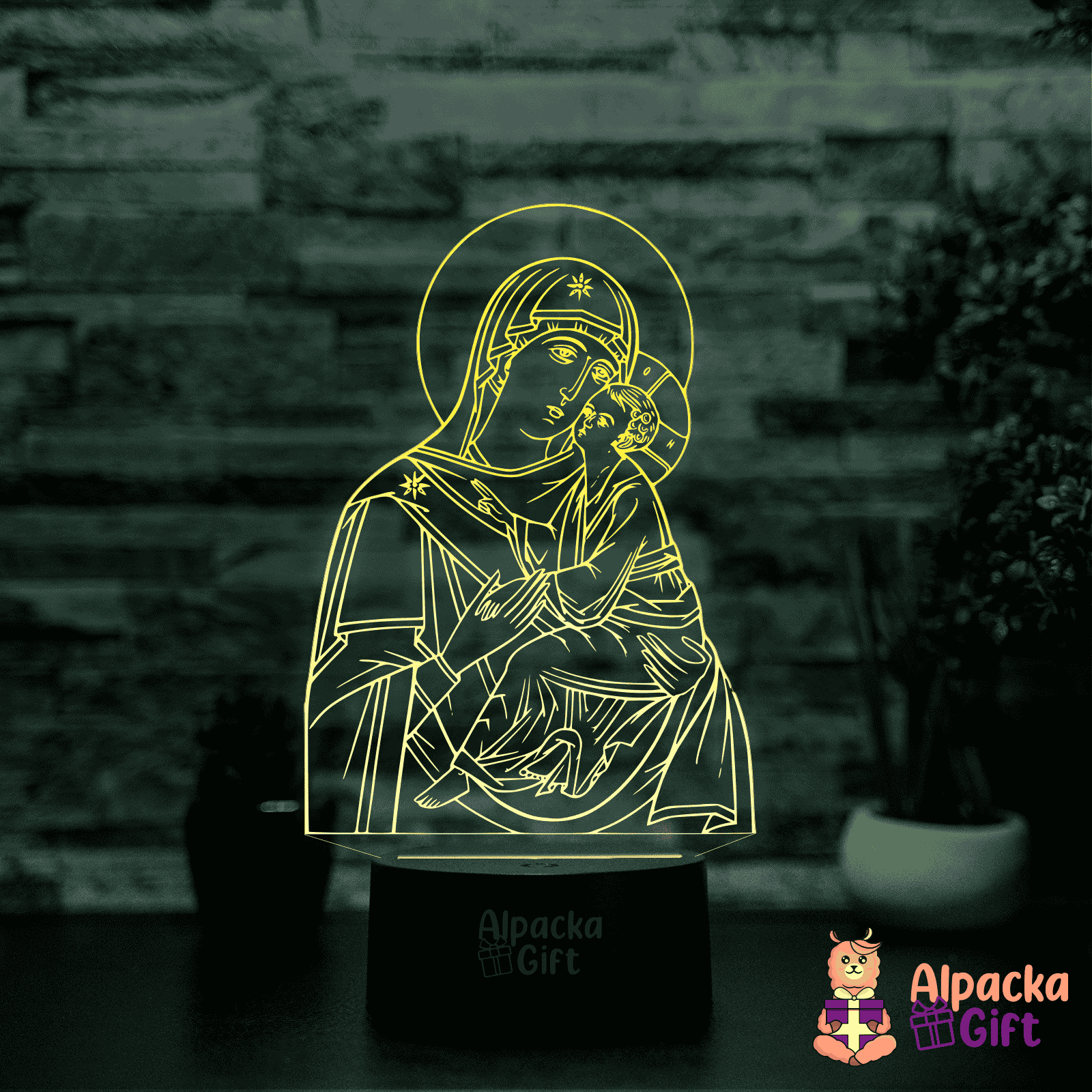 Lampă 3D - Fecioara Maria Negru
