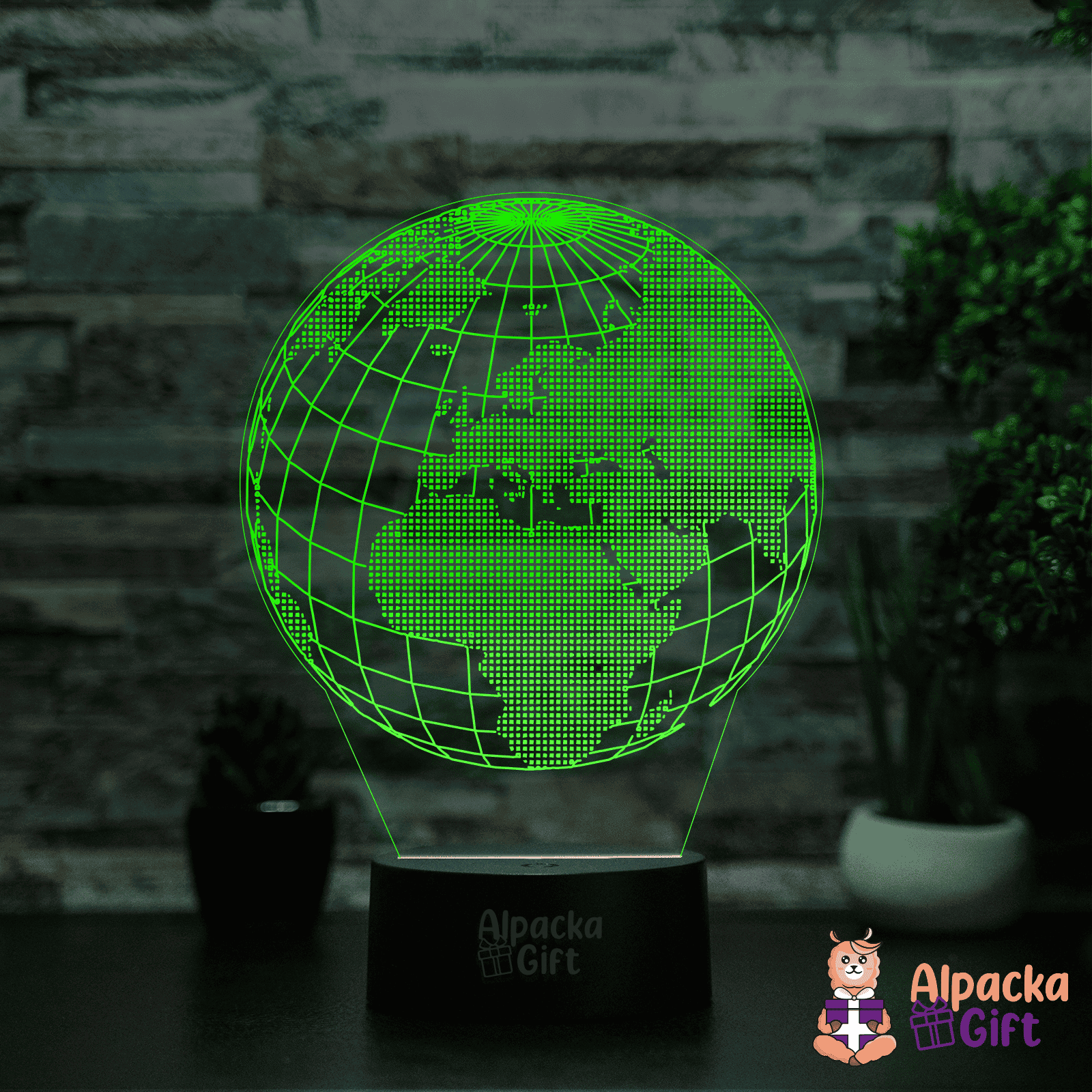 Lampă 3D - Glob Pământesc Negru