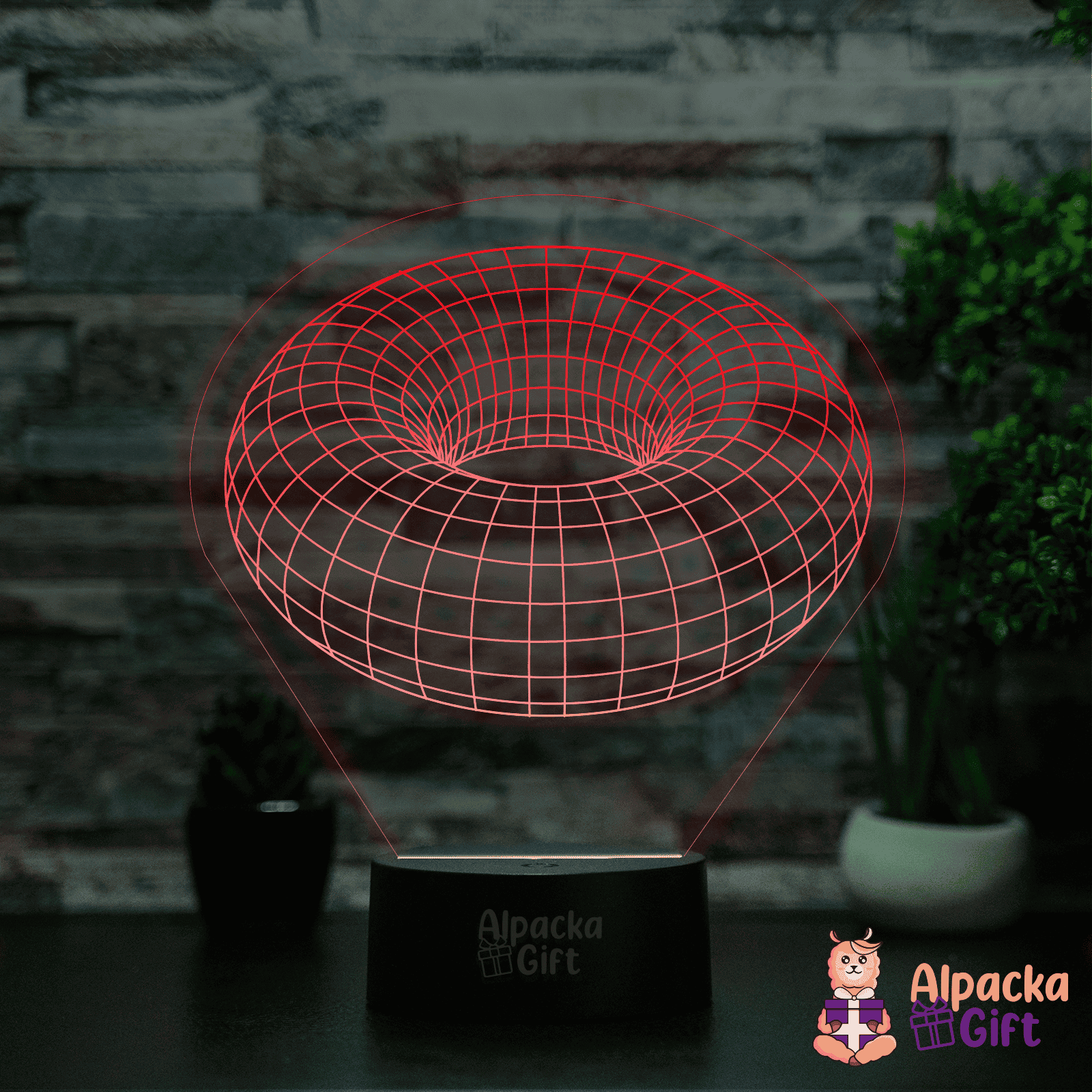 Lampă 3D - Gogoașă Geometrică Negru