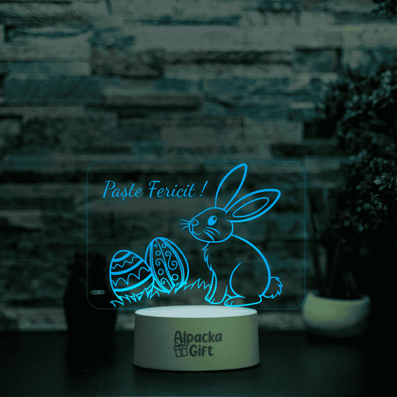 Lampă 3D - Iepuraș de Paște 2 Alb cu Difuzor Bluetooth