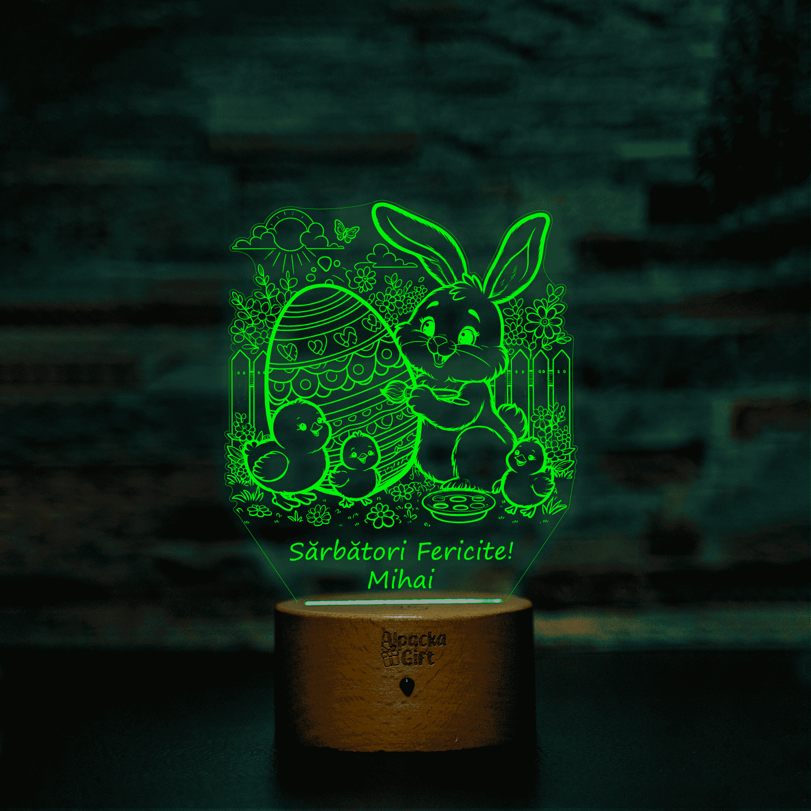 Lampă 3D - Iepuraș de Paște 4 Lemn