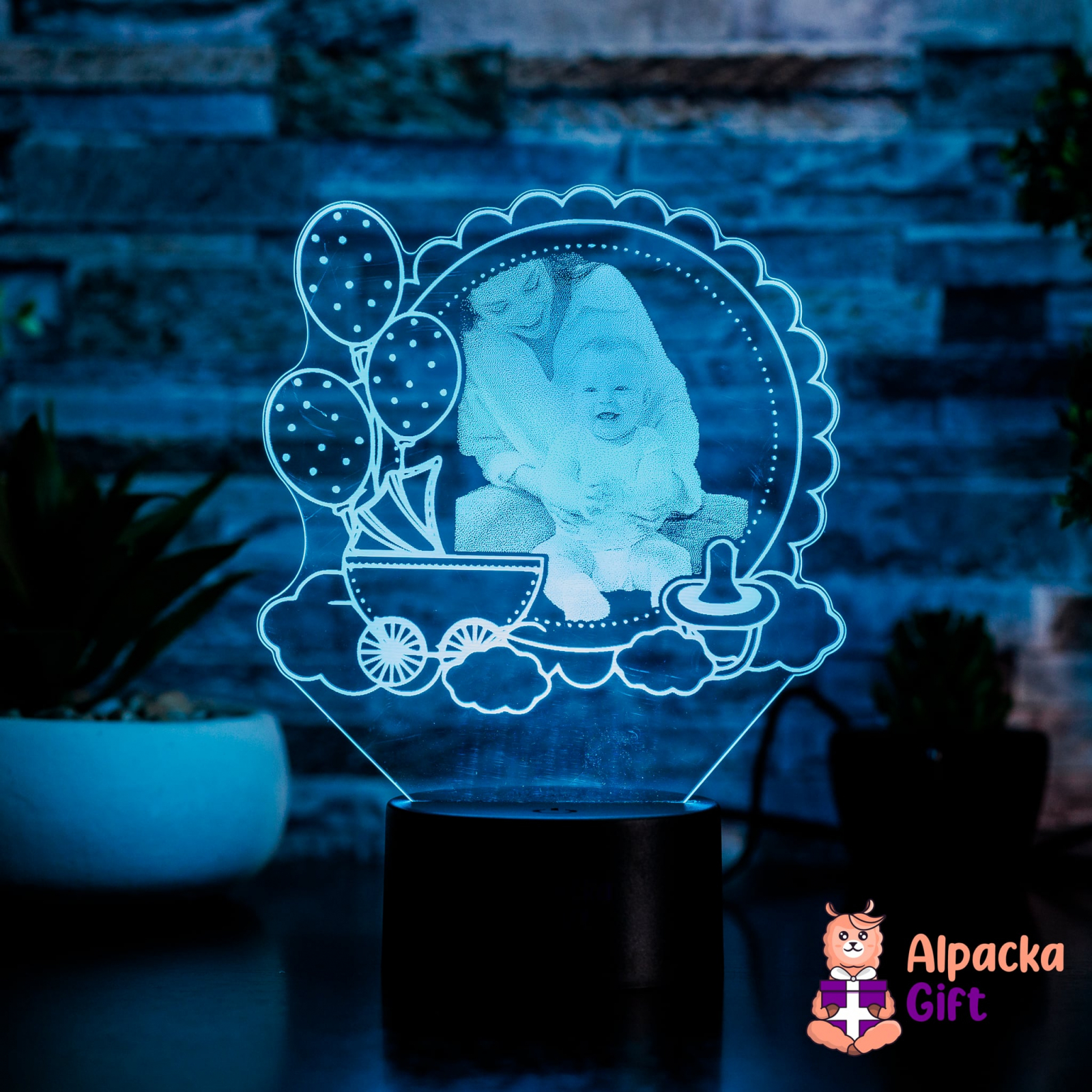 Lampă 3D - Fotografie cu Bebeluș Negru