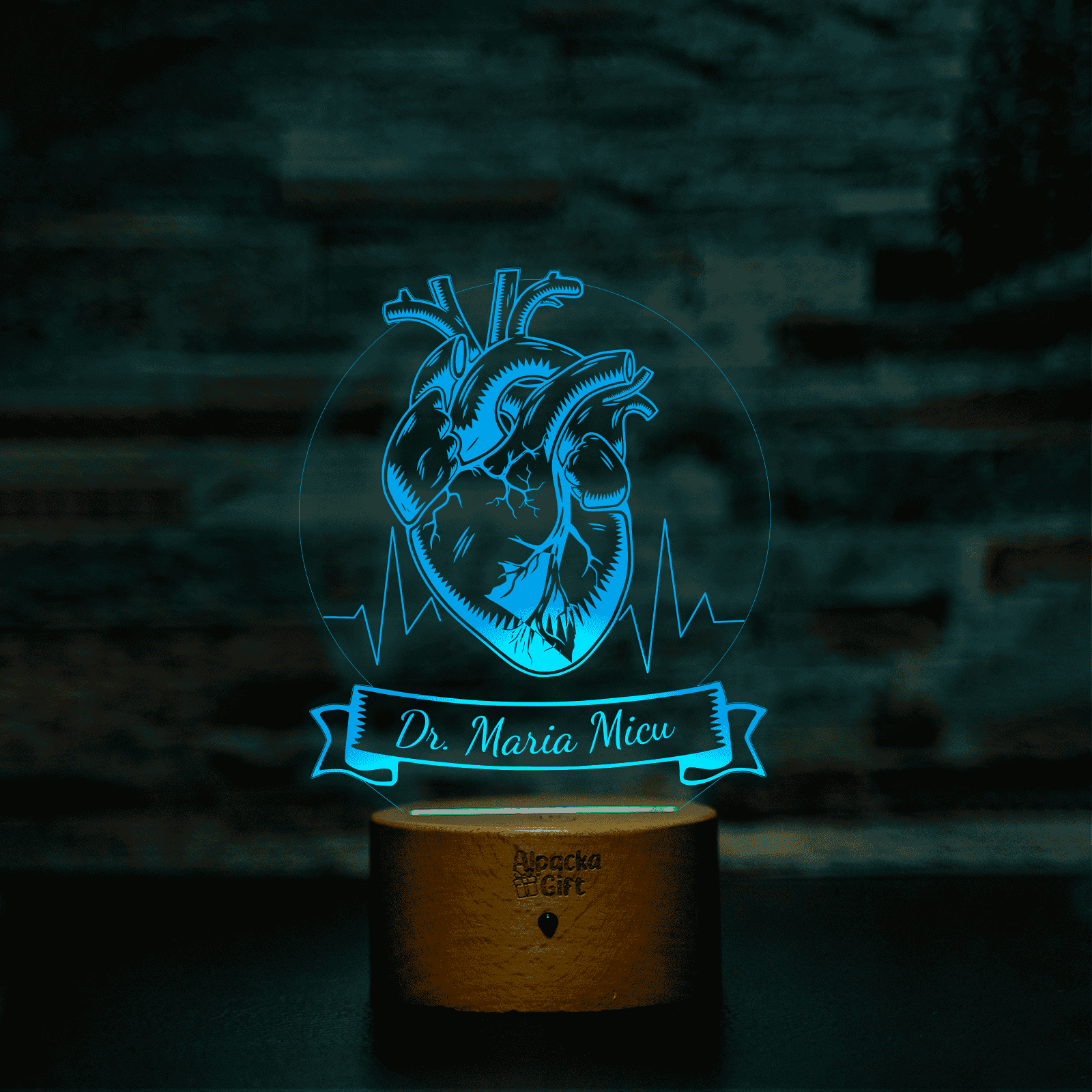 Lampă 3D - Inimă Doctor Lemn