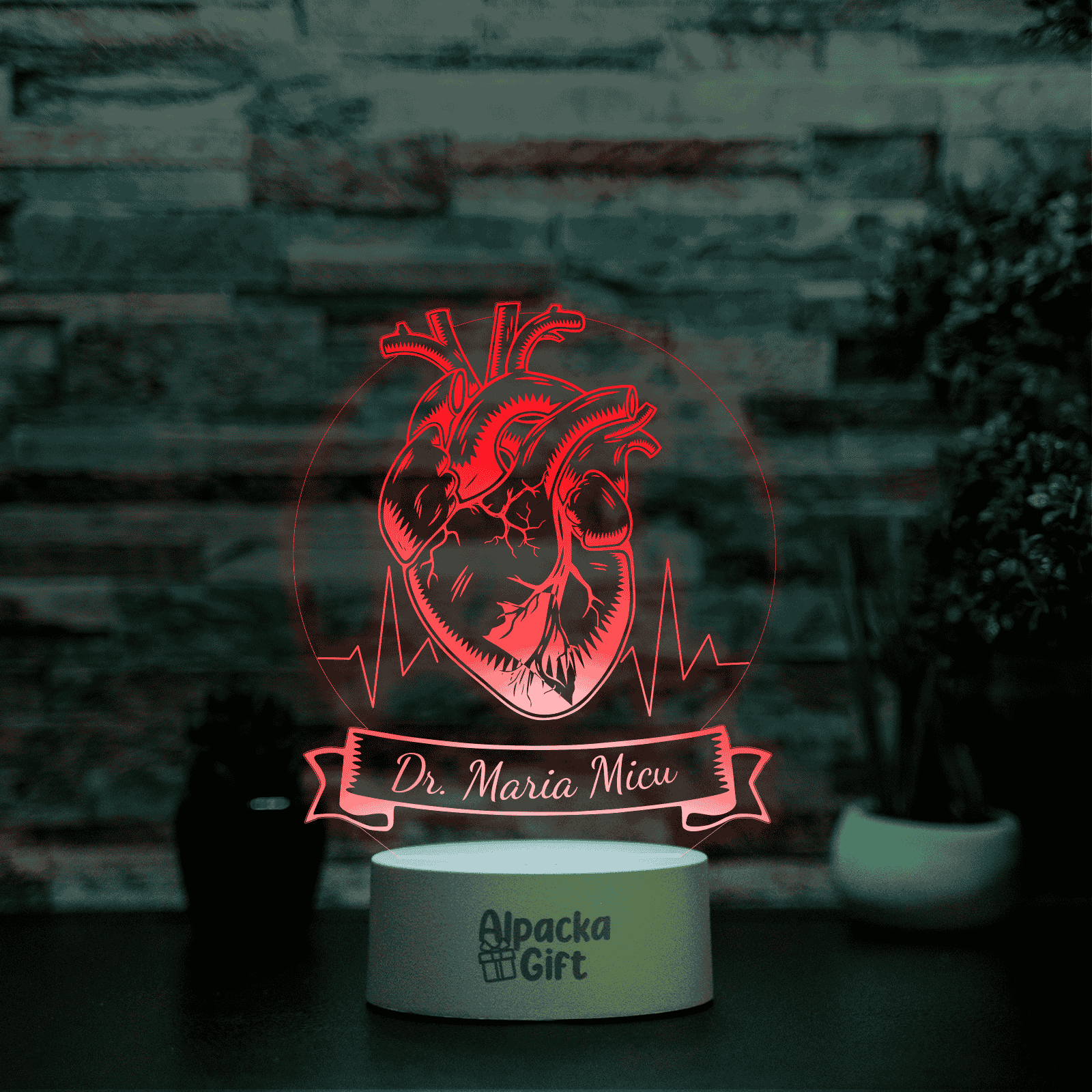 Lampă 3D - Inimă Doctor Alb cu Difuzor Bluetooth