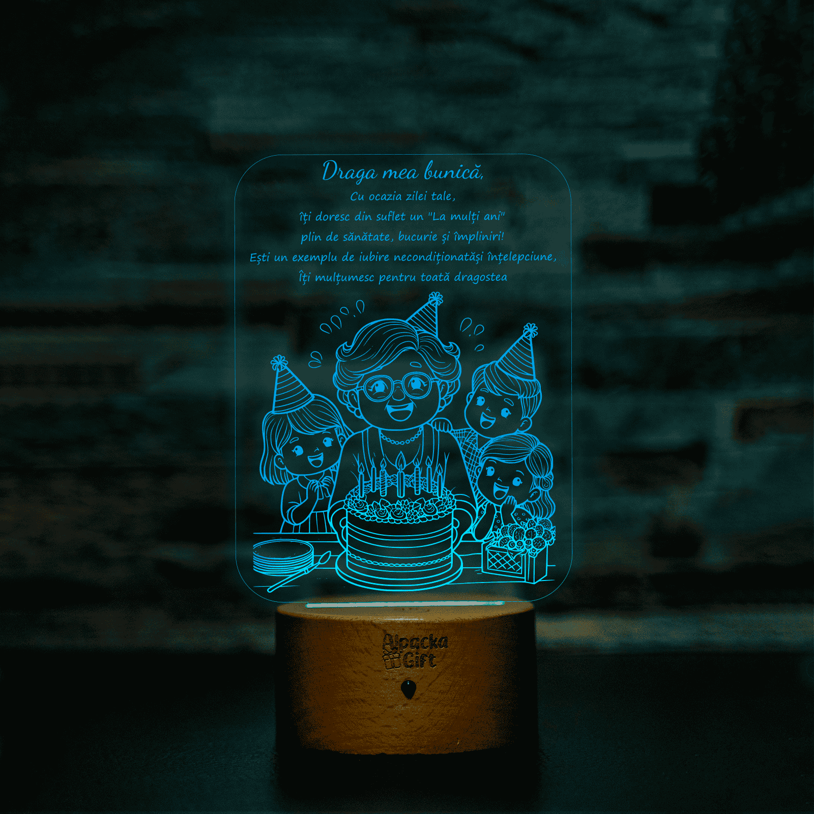 Lampă 3D - Bunică Lemn