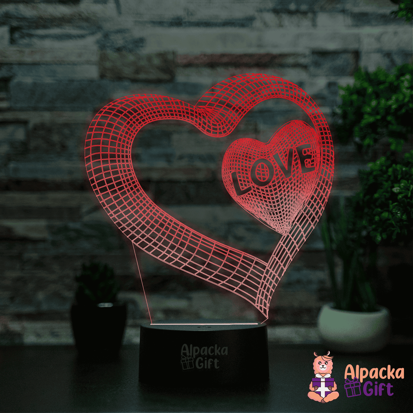 Lampă 3D - Inimă LOVE 3 Negru