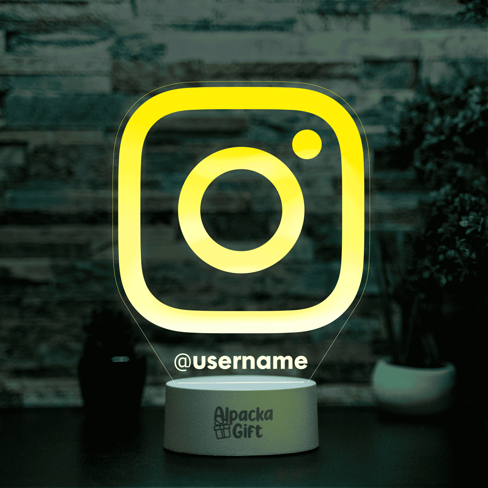 Lampă 3D - Logo Instagram Alb cu Difuzor Bluetooth