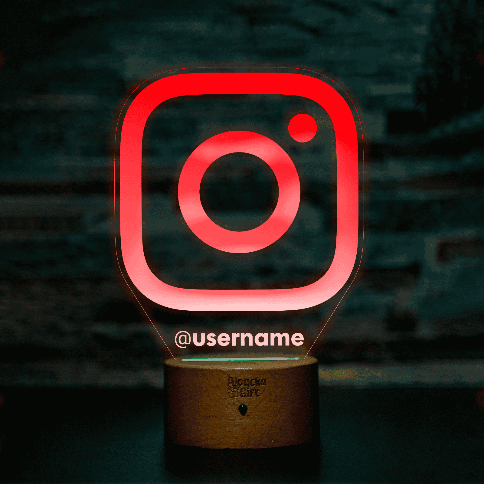 Lampă 3D - Logo Instagram Lemn