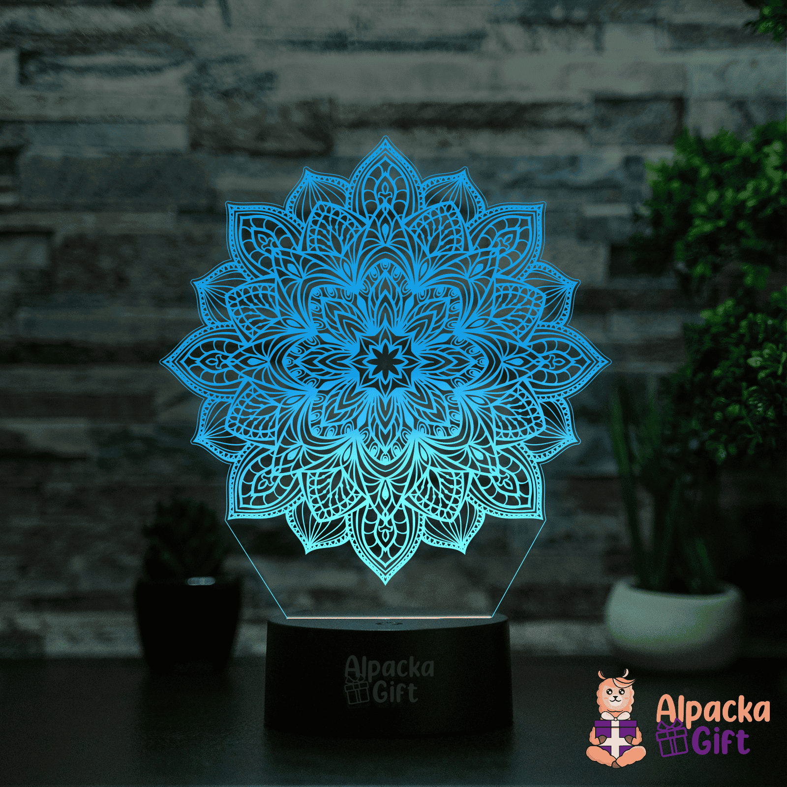 Lampă 3D - Mandala Negru