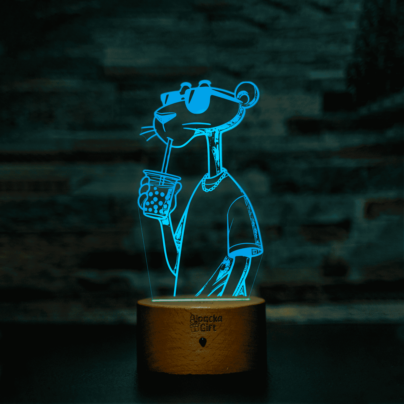 Lampă 3D - Pantera Roz Lemn