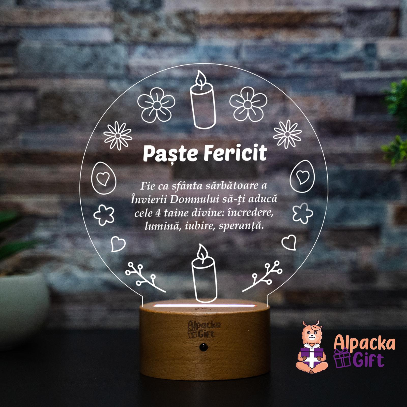 Lampă 3D - Paște Fericit 3 Lemn