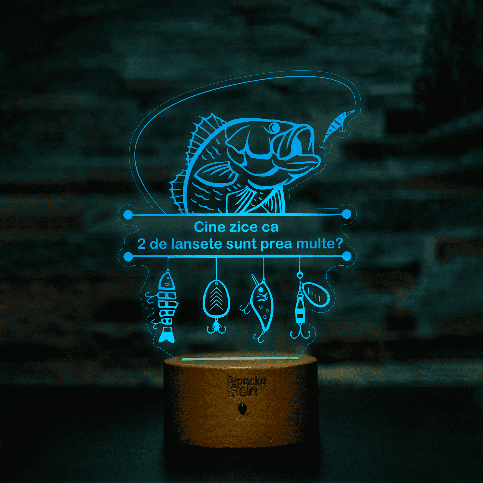 Lampă 3D - Pescar 6 Lemn