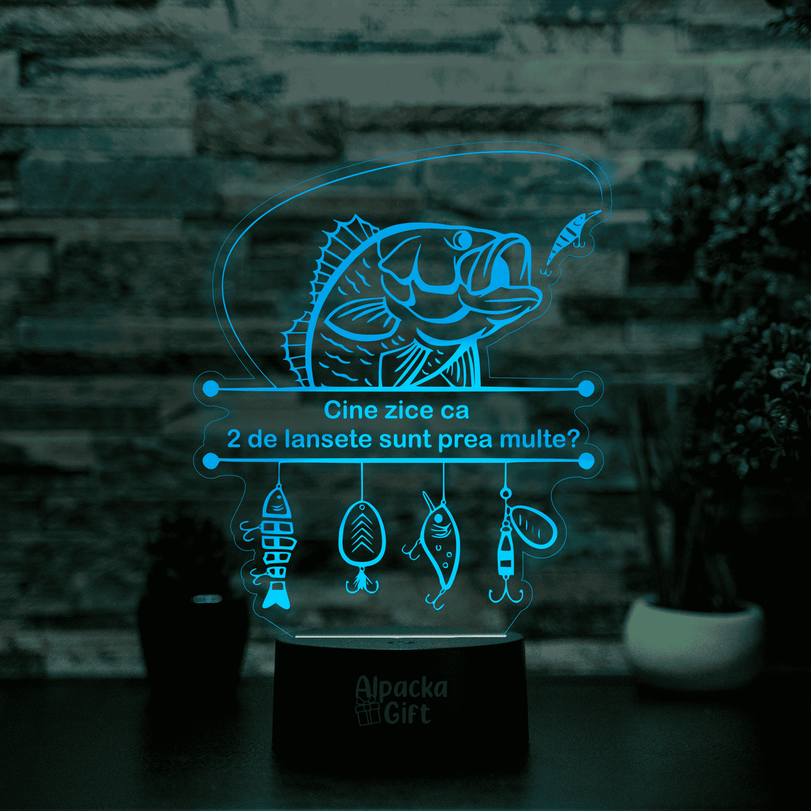 Lampă 3D - Pescar 6 Negru