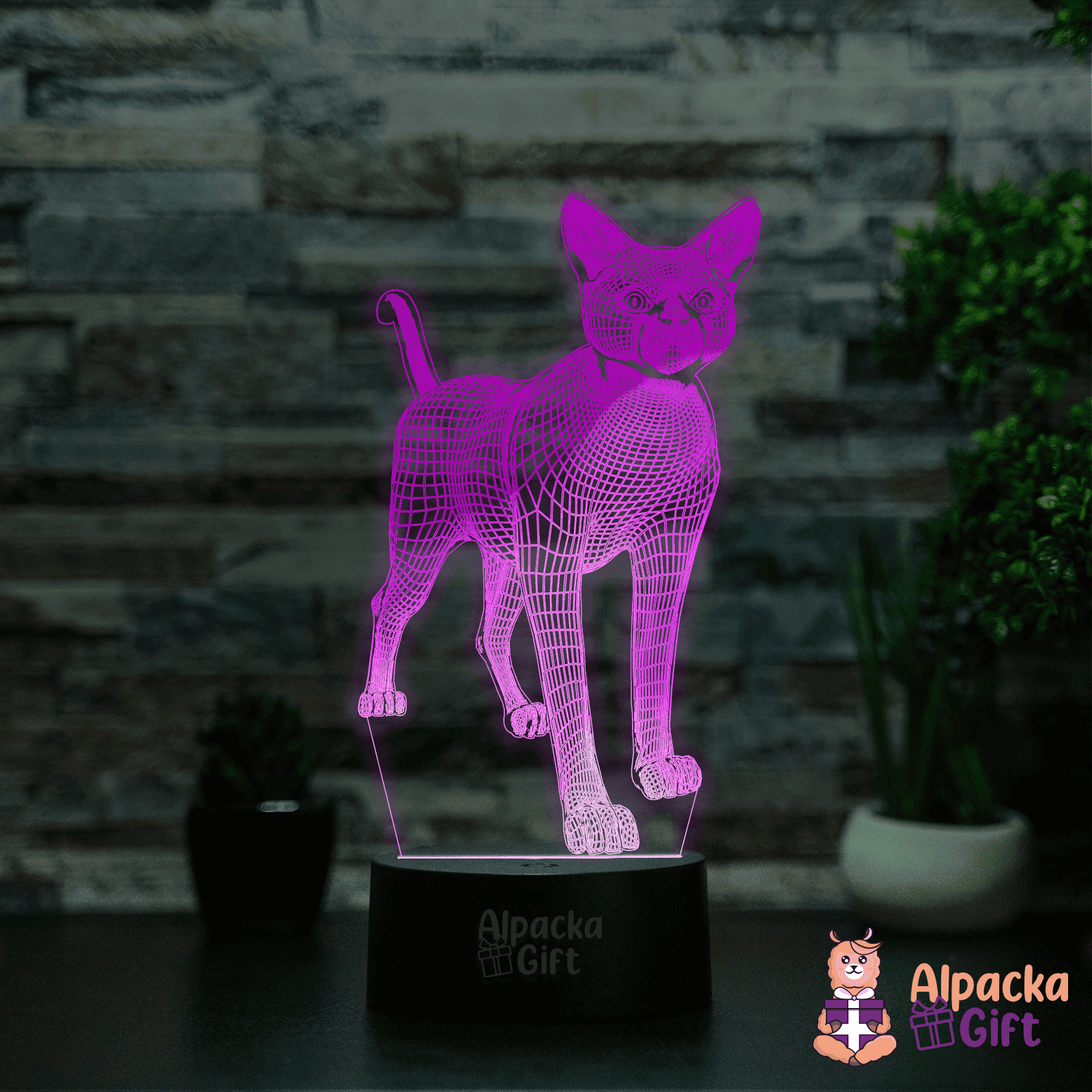 Lampă 3D - Pisică Geometrică 2 Negru
