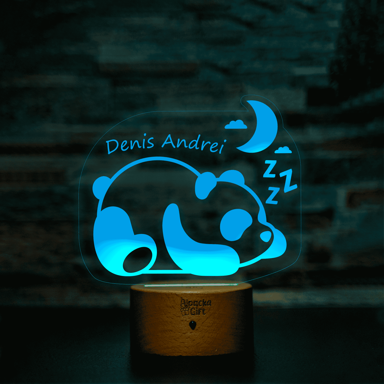 Lampă 3D - Panda Lemn