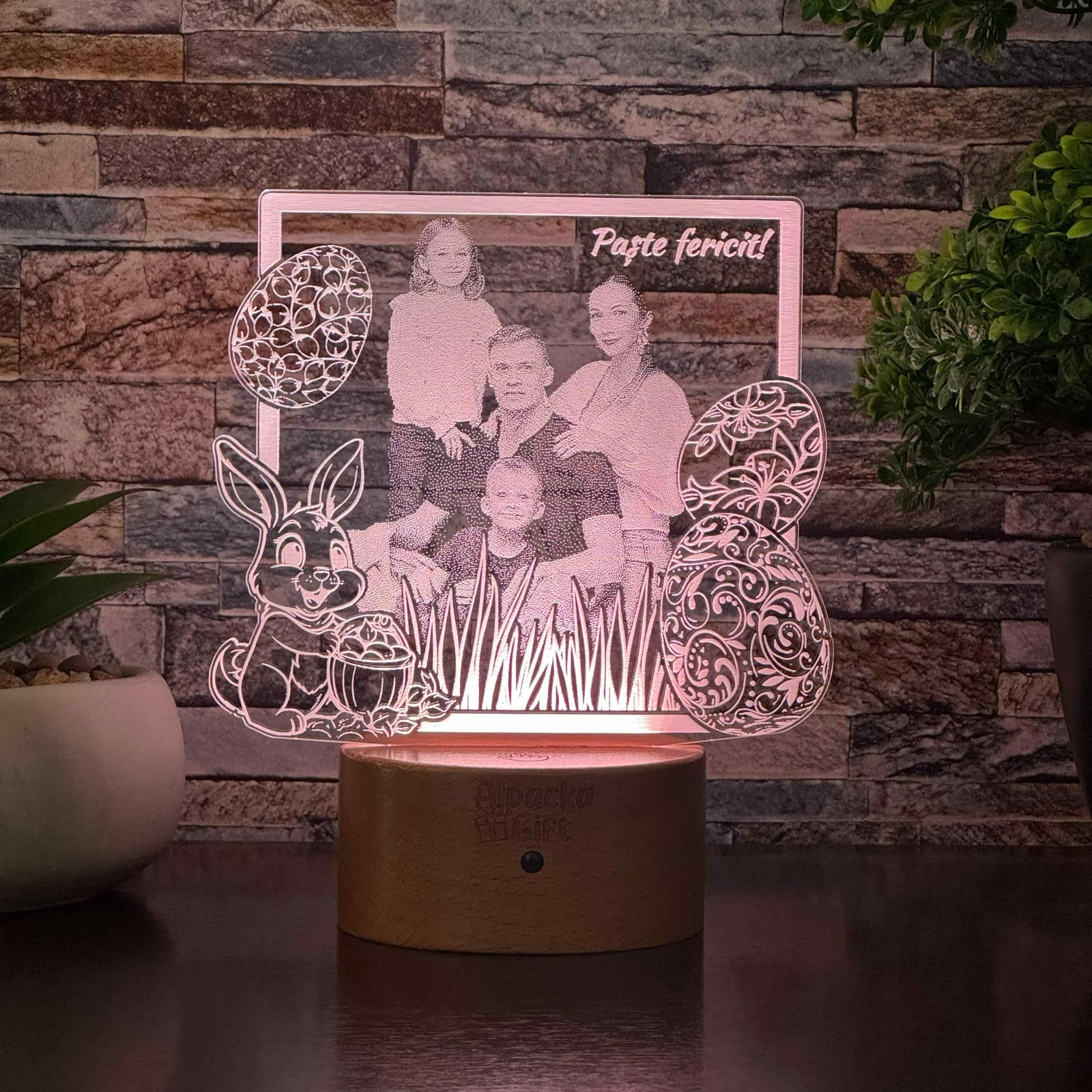 Lampă 3D - Foto Paște Lemn