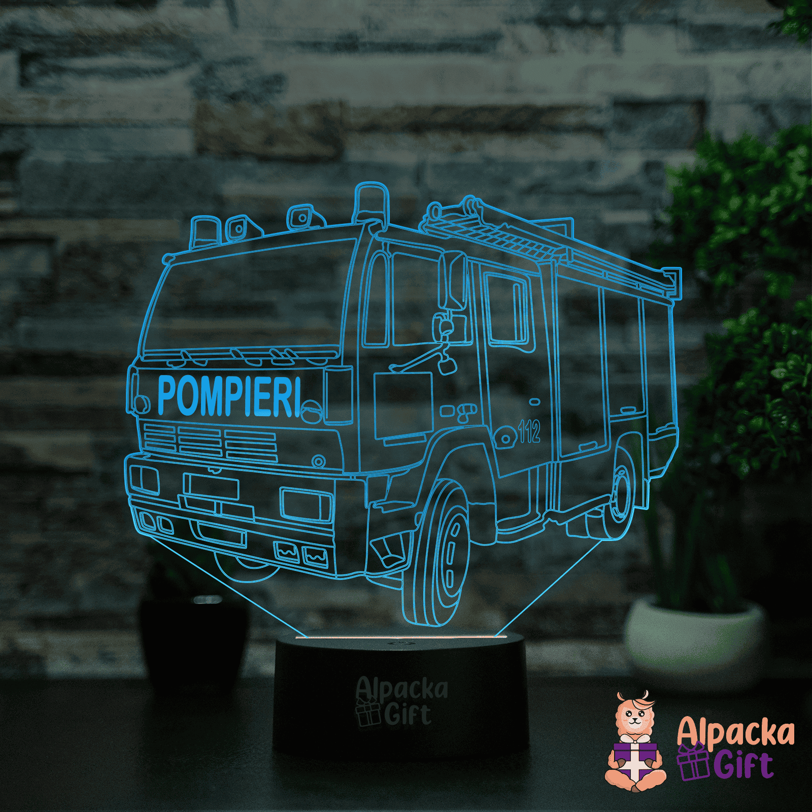 Lampă 3D - Mașina De Pompieri Negru