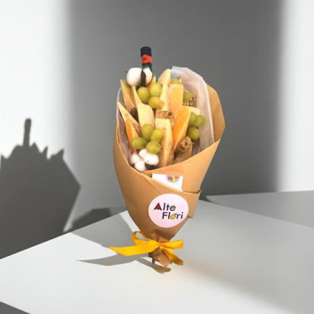 Buchete pentru barbati - cadou cu branza si vin