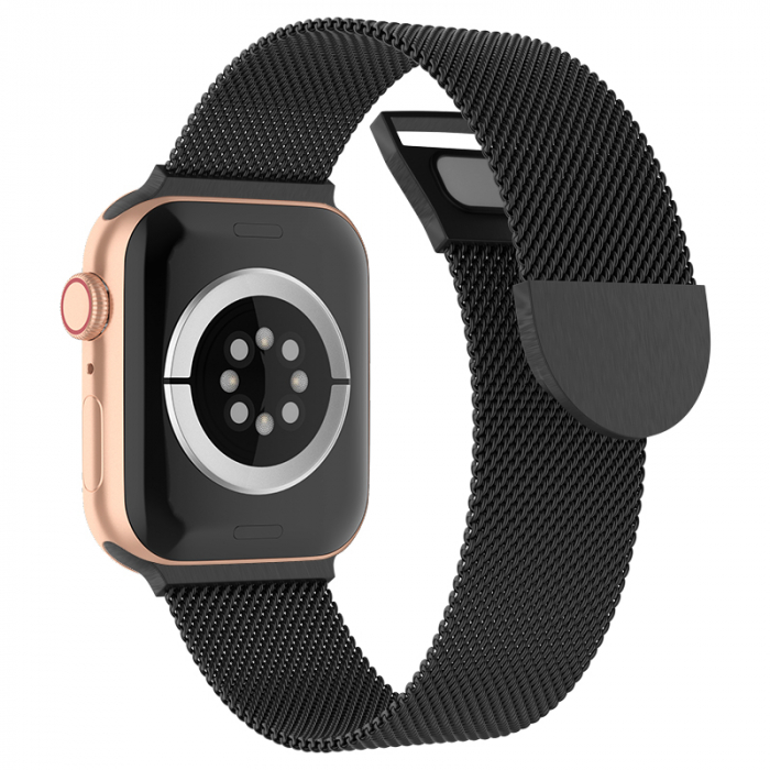 Curea metalica ALTY Milanese, pentru Apple Watch Ultra/SE/8/7/6/5/4/3/2/1, Display 42/44/45/49 mm, Negru [2]