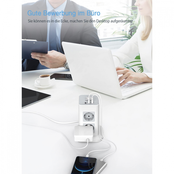 Prelungitor TESSAN cu 3 porturi  USB, 8 prize de curent alternativ,  Protectie la supratensiune, 2 m.jpg [6]