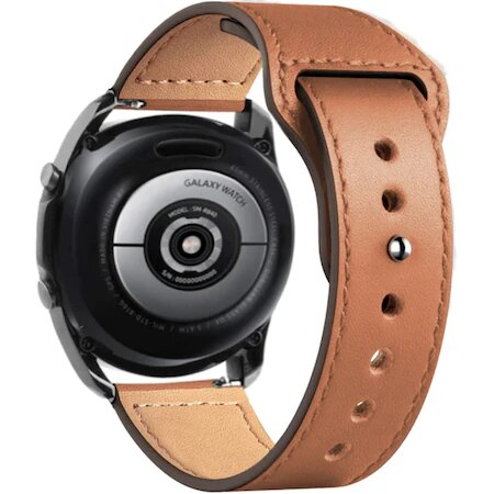 Curea ceas piele naturala ALTY, compatibila cu smartwatch Huawei Watch GT 2 42 mm, Samsung Galaxy Watch 42 mm, latime curea 20 mm, Maro [1]